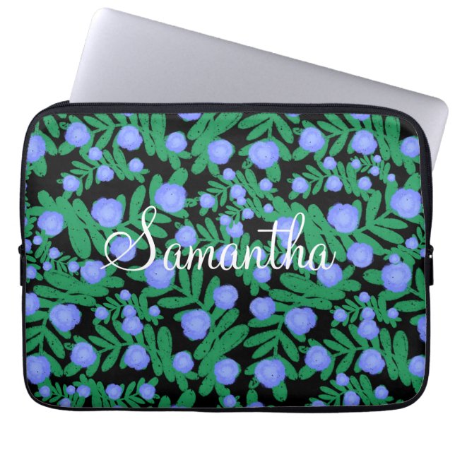 Light Purple Floral Flowers And Green Leaf Plants Laptop Sleeve (Front)