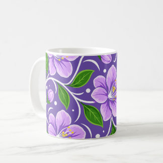Light Purple Floral Pattern with Green Leaves Coffee Mug