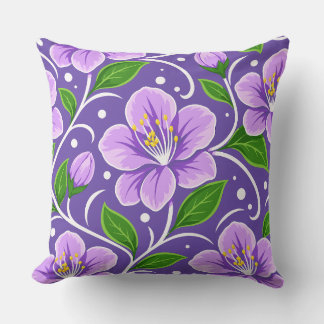 Light Purple Floral Pattern with Green Leaves Cushion