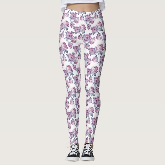 Light Purple Floral Women's Leggings (Front)
