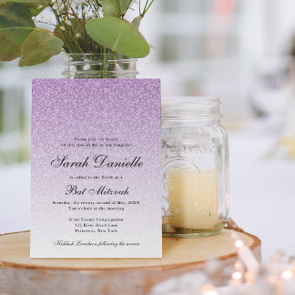 Light Purple Glitter Glam Bat Mitzvah Invitation
