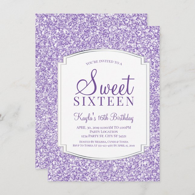 Light Purple Glitter Sweet 16 Invitations (Front/Back)
