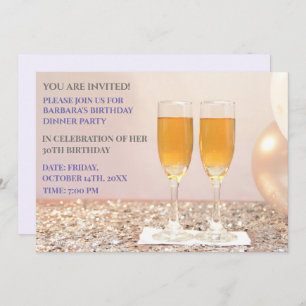Light purple gold 30th birthday champagne invitation