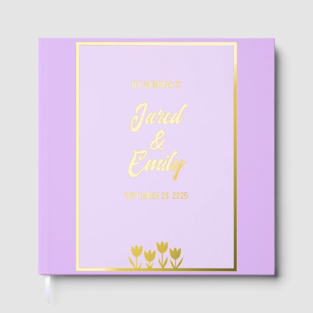 Light Purple Gold Wedding Foil Guest Book (Front)