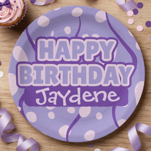 Light Purple Happy Birthday Plate With Name