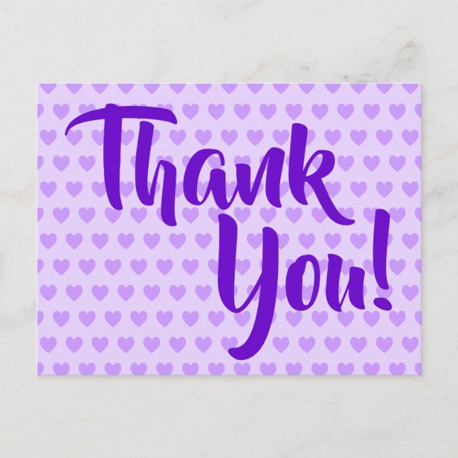 Light Purple Hearts Thank You Postcard (Front)