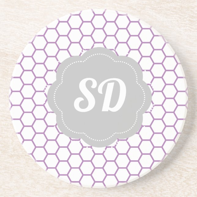 Light Purple Honeycomb Custom Monogram Coaster (Front)