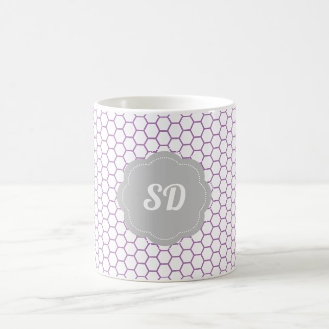 Light Purple Honeycomb Custom Monogram Coffee Mug (Center)
