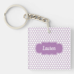 Light Purple Honeycomb Custom Name Key Ring