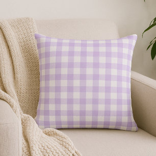 Light Purple Lavender Gingham Plaid Throw Pillow