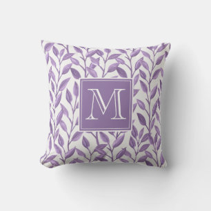 Light Purple Leaves Personalised Monogram Cushion