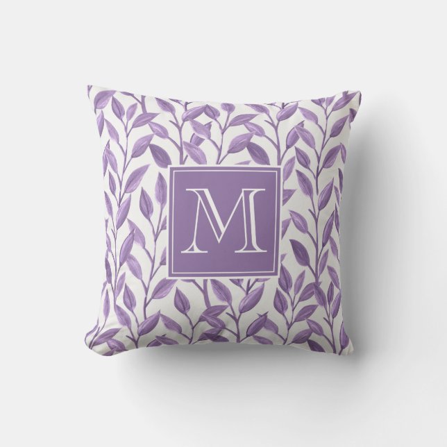 Light Purple Leaves Personalised Monogram Cushion (Front)