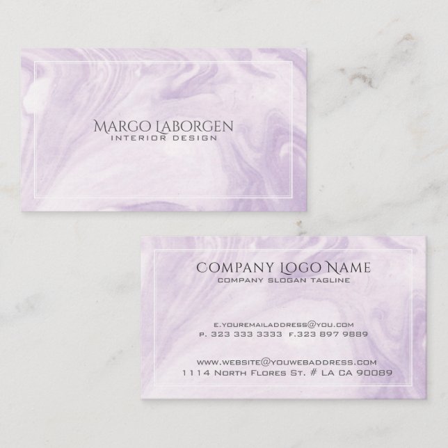 Light Purple Marble Swirls Paper Texture Business Card (Front/Back)