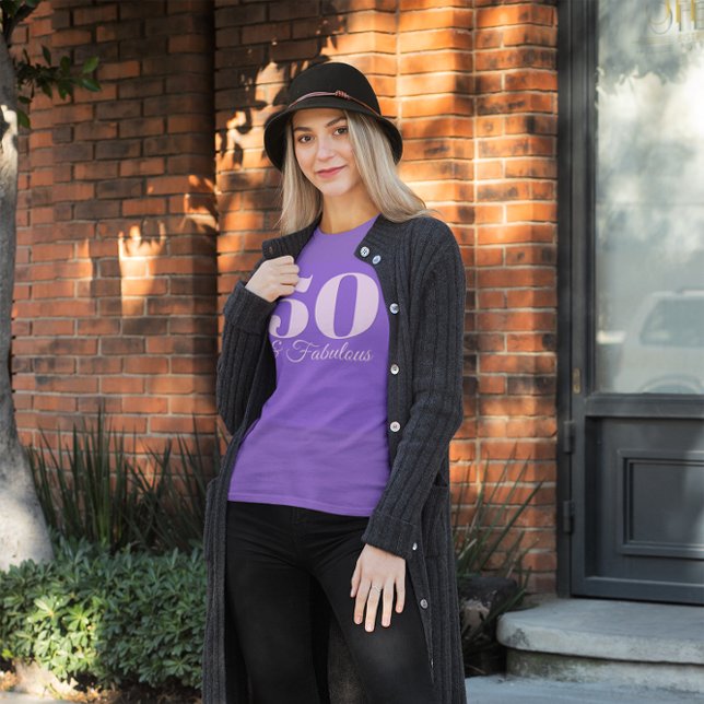 Light Purple Number 50 & Fabulous T-Shirt (Minimalist 50 & Fabulous in Lavender Purple)