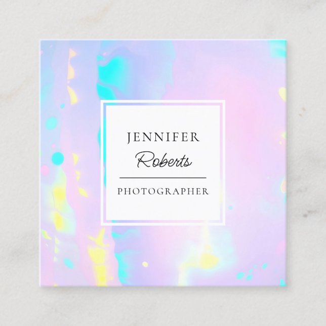 Light Purple Opal Holographic Square Business Card (Front)
