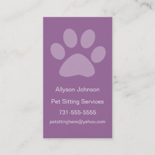 Light Purple Paw Print Pet Sitting Business Cards