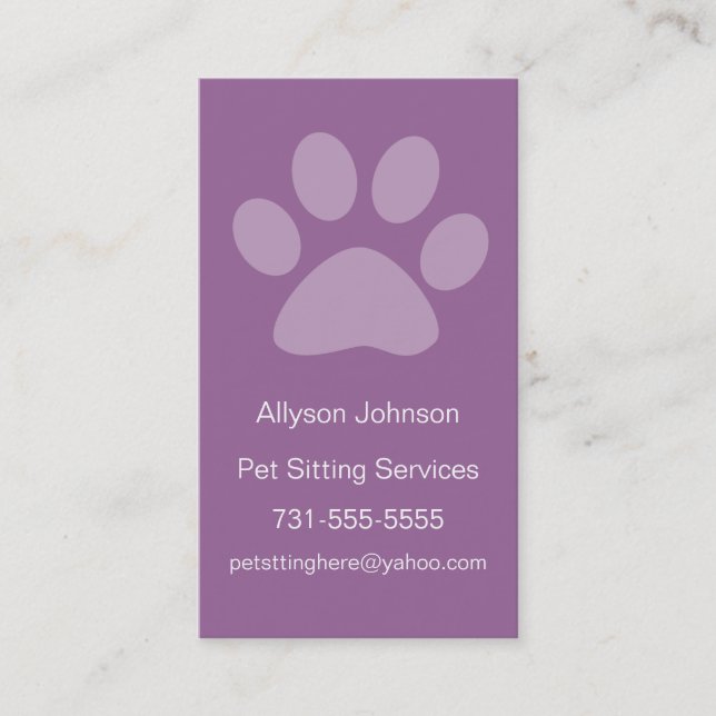 Light Purple Paw Print Pet Sitting Business Cards (Front)