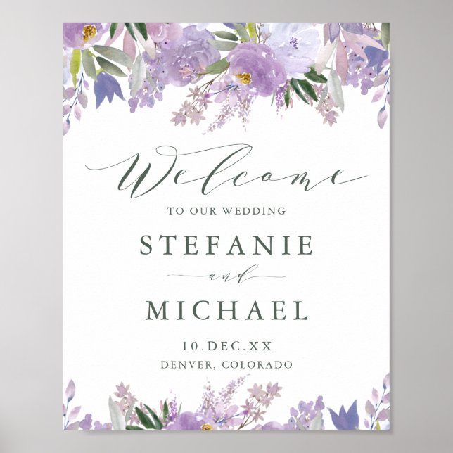 Light Purple Peonies Floral Spring Wedding Welcome Poster (Front)