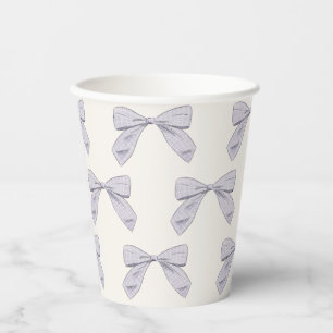 Light Purple Plaid Bow Elegant Neutral Baby Shower Paper Cups