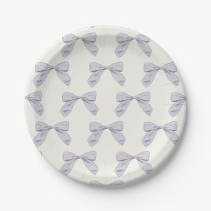 Light Purple Plaid Bow Elegant Neutral Baby Shower Paper Plate