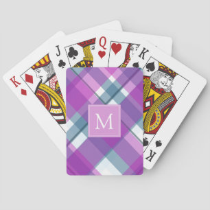 Light Purple Plaid Monogram Playing Cards