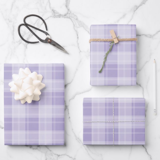 Light Purple Plaid Pattern Wrapping Paper Sheet (Front)