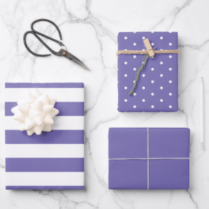 Light Purple Polka Dot Wide Striped and Solid Wrapping Paper Sheet