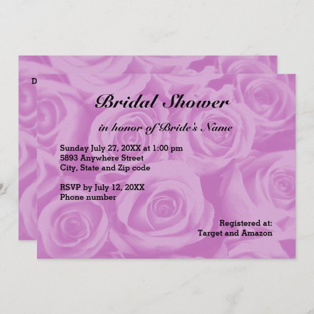 Light Purple Rose Background Bridal Shower Invite (Front/Back)