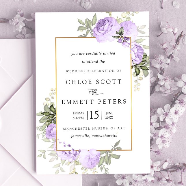 Light Purple Rose Rustic Floral Wedding Invitation (Creator Uploaded)