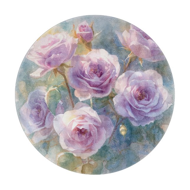 Light Purple Roses Impressionistic Flowers Cutting Board (Front)