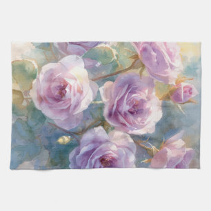 Light Purple Roses Impressionistic Flowers Tea Towel