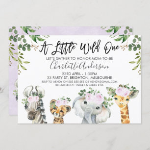 Light Purple Safari Animals Baby Shower Invitation