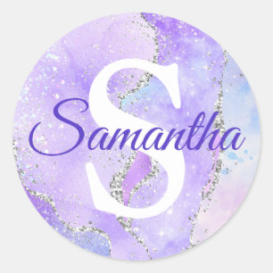 Light Purple & Silver Faux Glitter Agate Classic Round Sticker