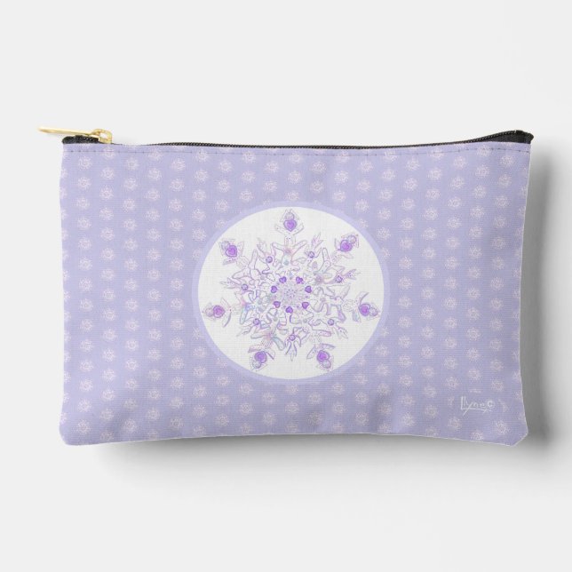 light purple snowflake & glittering heart accessory pouch (Front)