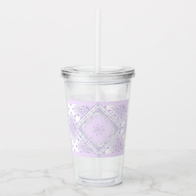 light purple snowflake & glittering heart acrylic tumbler (Front)