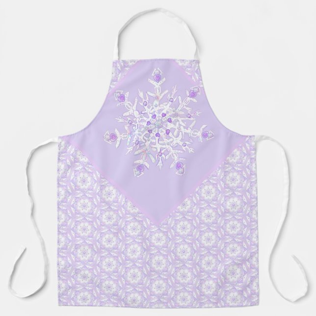 light purple snowflake & glittering heart apron (Front)