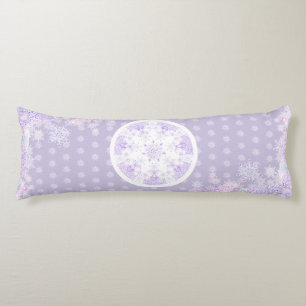 light purple snowflake & glittering heart body cushion