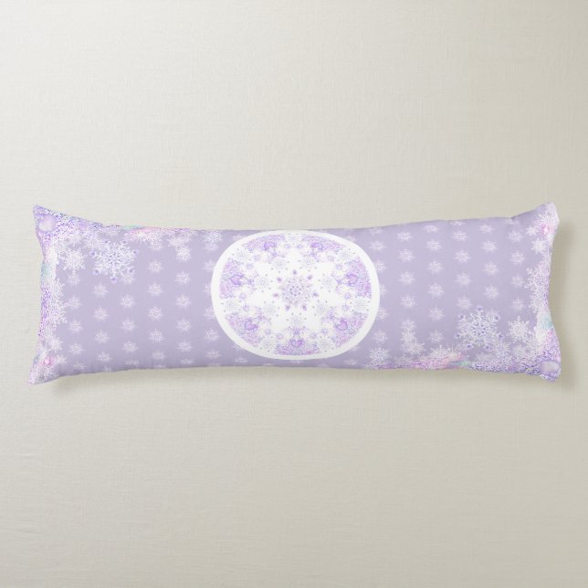 light purple snowflake & glittering heart body cushion (Front)
