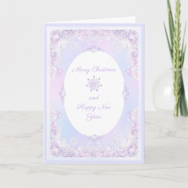 light purple snowflake & glittering heart card (Front)