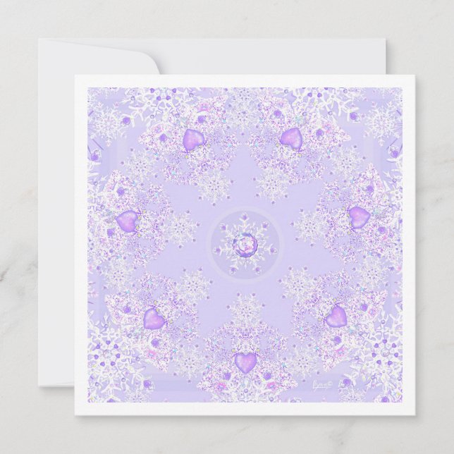 light purple snowflake & glittering heart card (Front)