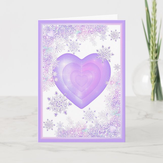 light purple snowflake & glittering heart card (Front)