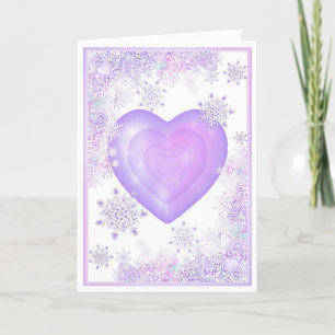 light purple snowflake & glittering heart card