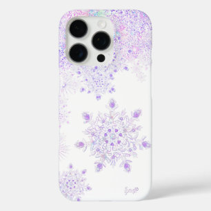 light purple snowflake & glittering heart iPhone 16 pro case