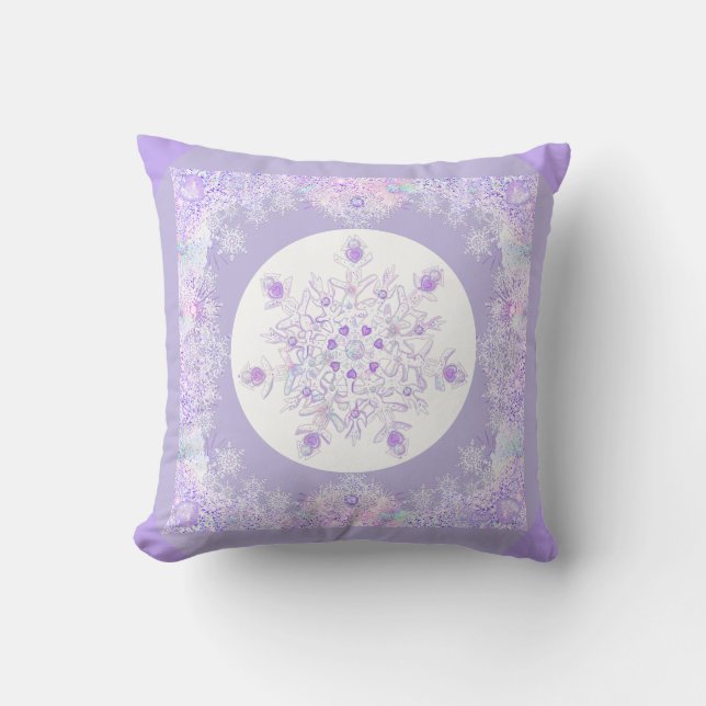 light purple snowflake & glittering heart cushion (Front)