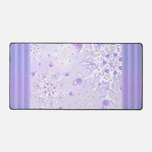 light purple snowflake & glittering heart desk mat (Front)