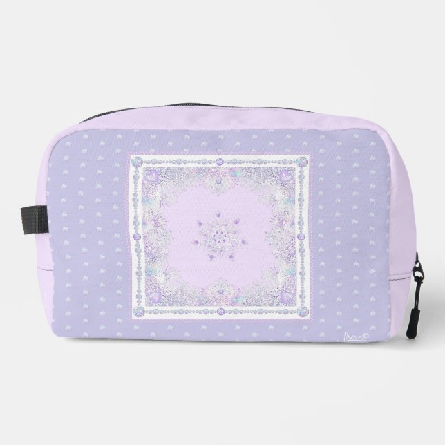 light purple snowflake & glittering heart dopp kit (Front)