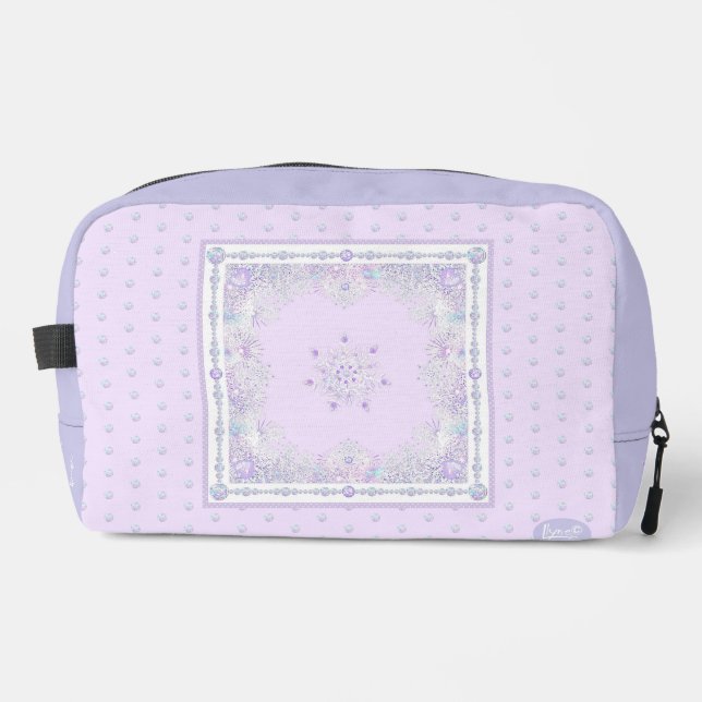 light purple snowflake & glittering heart dopp kit (Front)