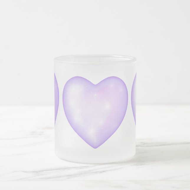 light purple snowflake & glittering heart frosted glass coffee mug (Center)