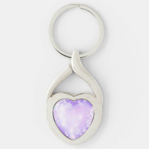 light purple snowflake & glittering heart key ring