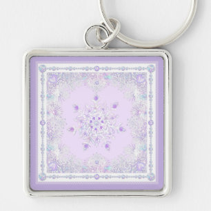 light purple snowflake & glittering heart key ring